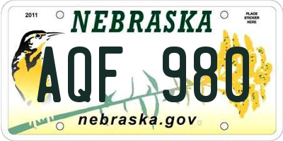 NE license plate AQF980