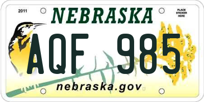 NE license plate AQF985