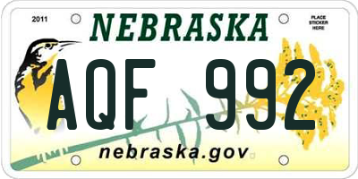 NE license plate AQF992