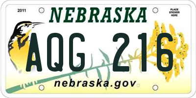NE license plate AQG216