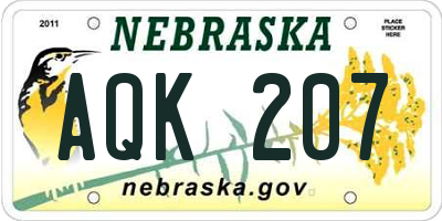 NE license plate AQK207
