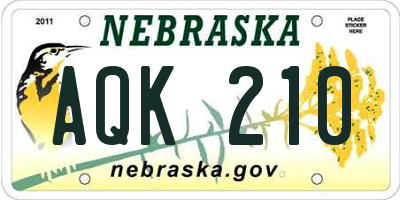 NE license plate AQK210