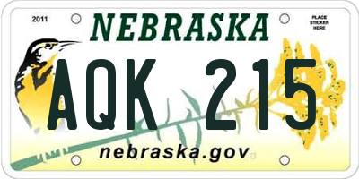 NE license plate AQK215