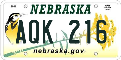 NE license plate AQK216