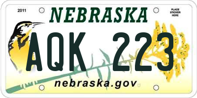 NE license plate AQK223