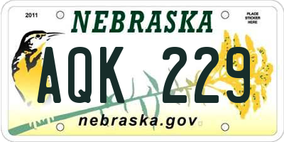 NE license plate AQK229