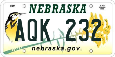 NE license plate AQK232