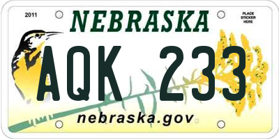 NE license plate AQK233