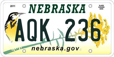 NE license plate AQK236