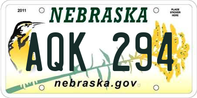 NE license plate AQK294