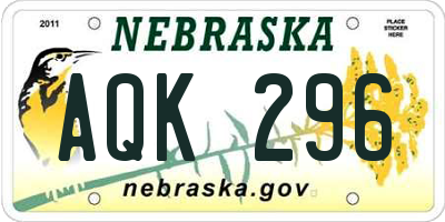 NE license plate AQK296