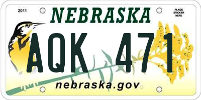 NE license plate AQK471