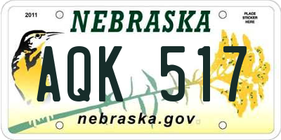 NE license plate AQK517