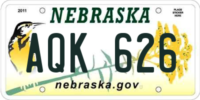 NE license plate AQK626