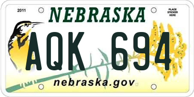 NE license plate AQK694