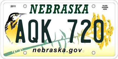 NE license plate AQK720