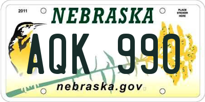 NE license plate AQK990