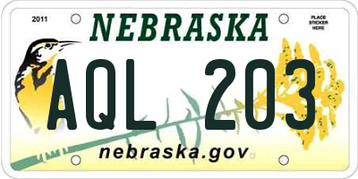 NE license plate AQL203