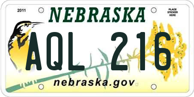 NE license plate AQL216