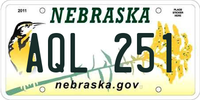NE license plate AQL251