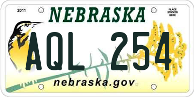 NE license plate AQL254