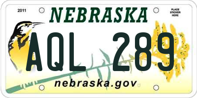 NE license plate AQL289