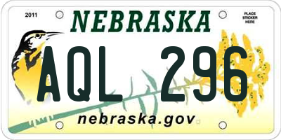 NE license plate AQL296