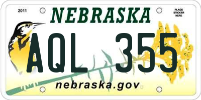 NE license plate AQL355
