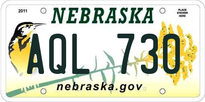 NE license plate AQL730