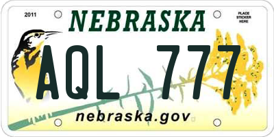 NE license plate AQL777