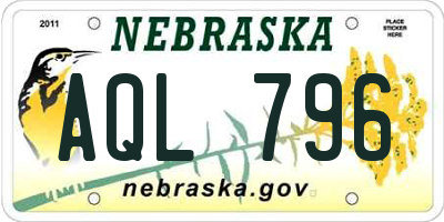 NE license plate AQL796