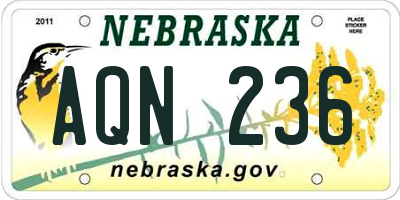 NE license plate AQN236