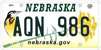 NE license plate AQN986