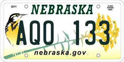 NE license plate AQO133