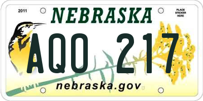 NE license plate AQO217
