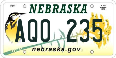 NE license plate AQO235