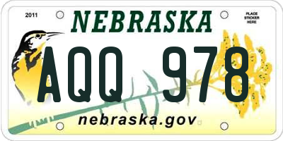 NE license plate AQQ978
