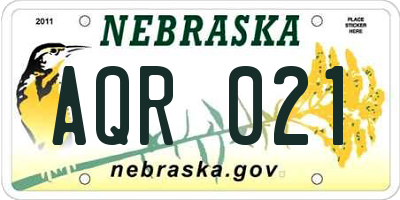 NE license plate AQR021