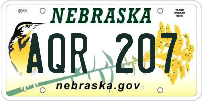 NE license plate AQR207