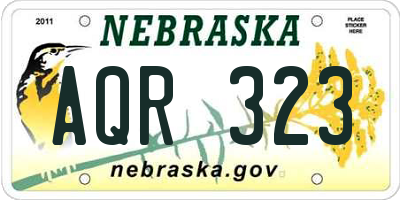 NE license plate AQR323