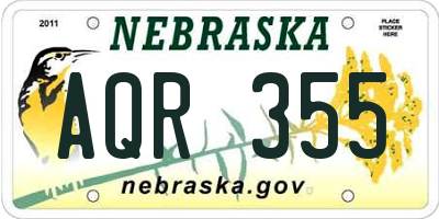 NE license plate AQR355
