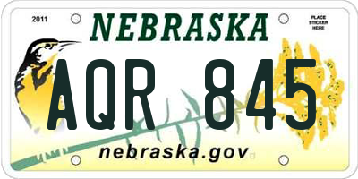 NE license plate AQR845