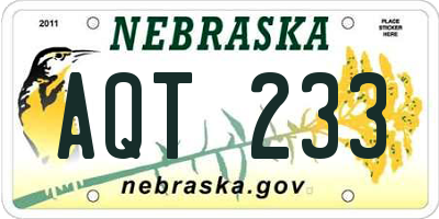 NE license plate AQT233