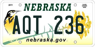 NE license plate AQT236