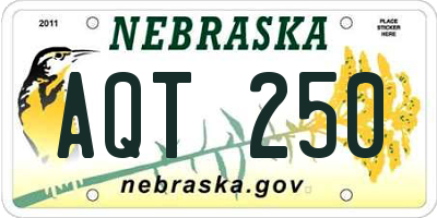 NE license plate AQT250