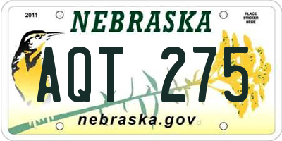 NE license plate AQT275