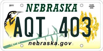 NE license plate AQT403