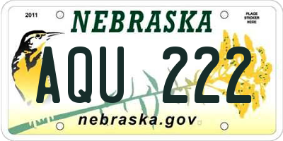 NE license plate AQU222