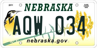 NE license plate AQW034