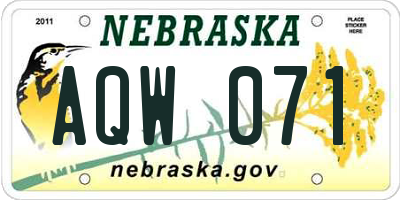 NE license plate AQW071